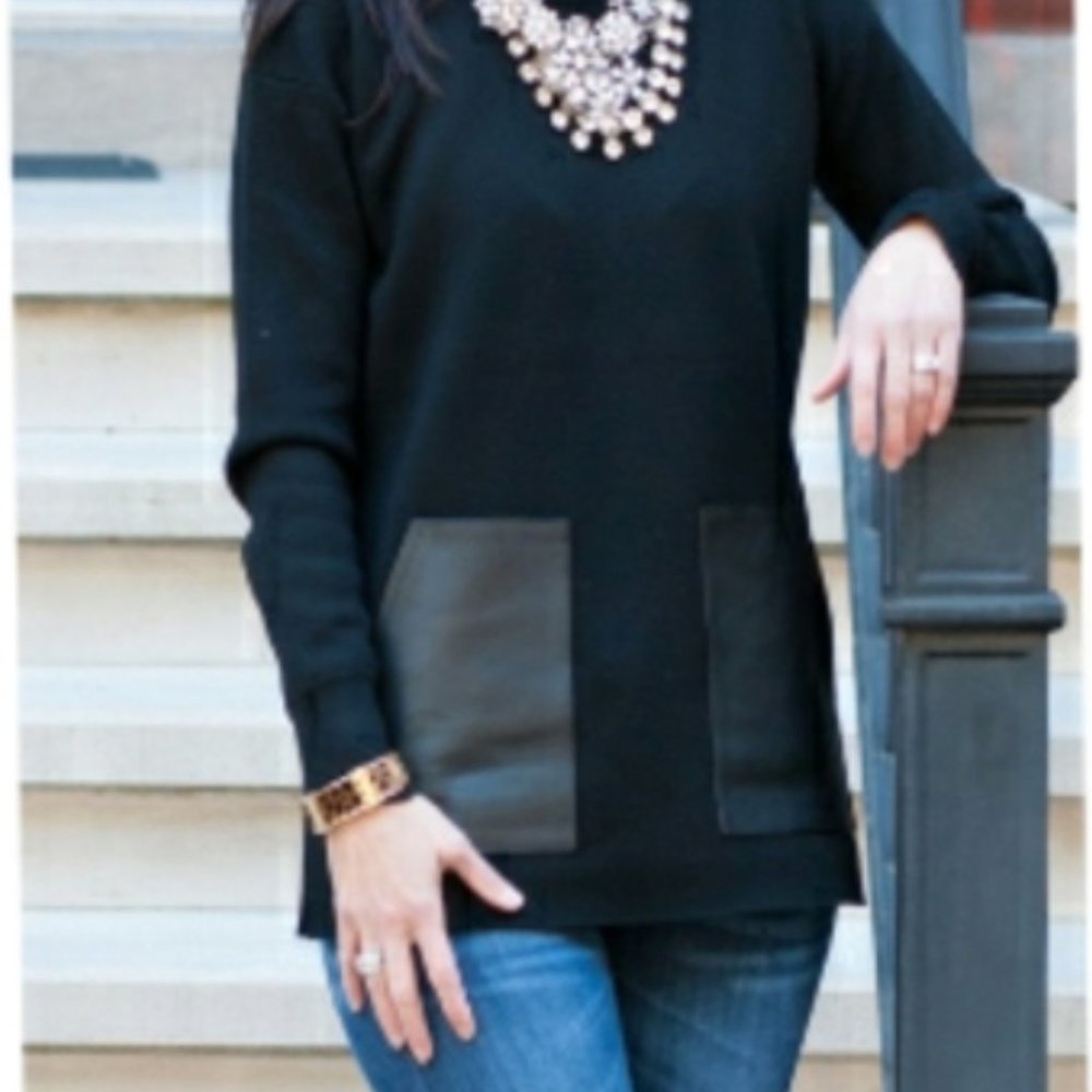 J. Crew Tunic Sweater Oversized Leather Pockets